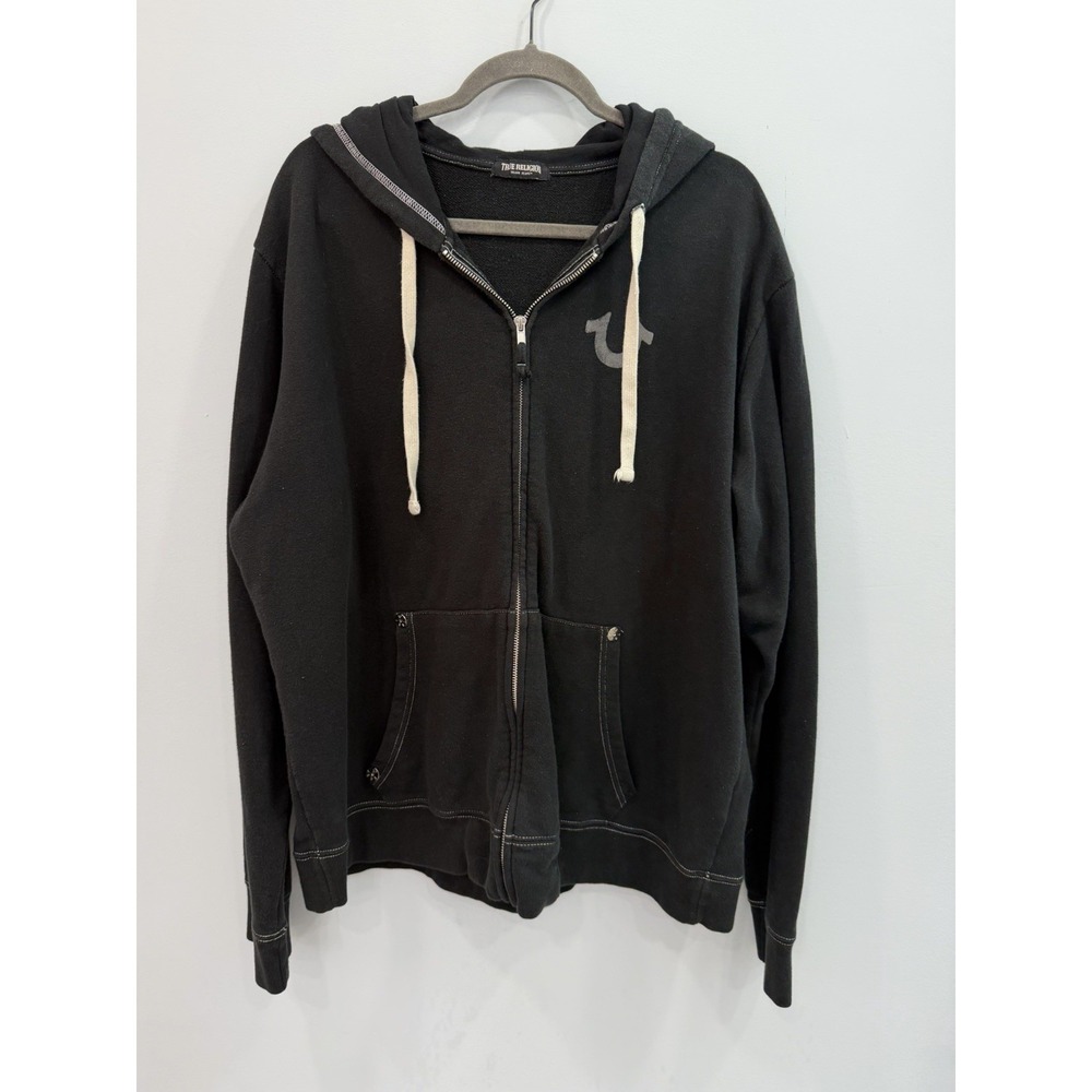 True Religion 3XL Black Full Zip Men's Hoodie Graphic Logo Y2K Streetwear